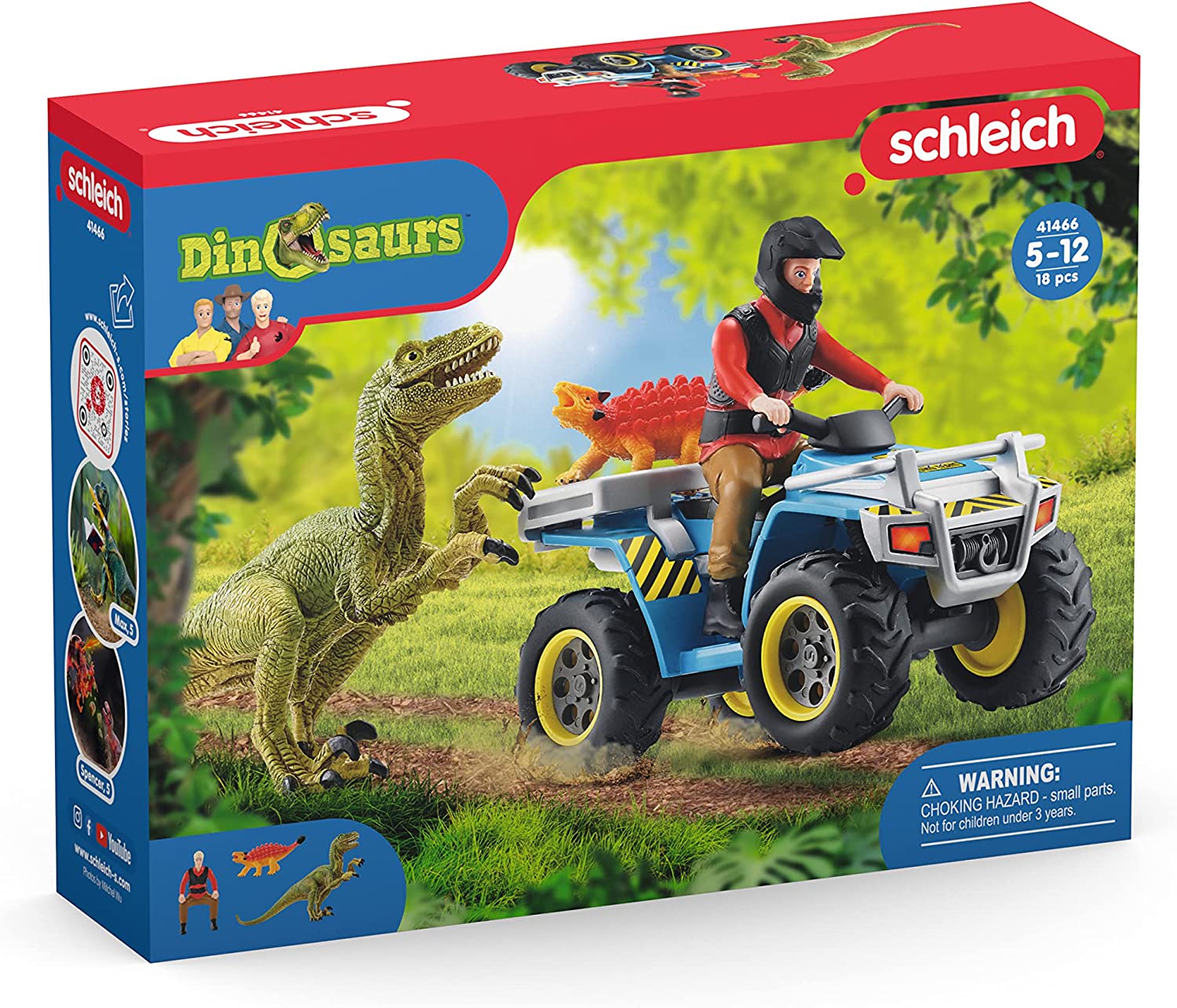 Schleich Dinosaurs - Vlucht op de quad voor Velociraptor speelfiguur